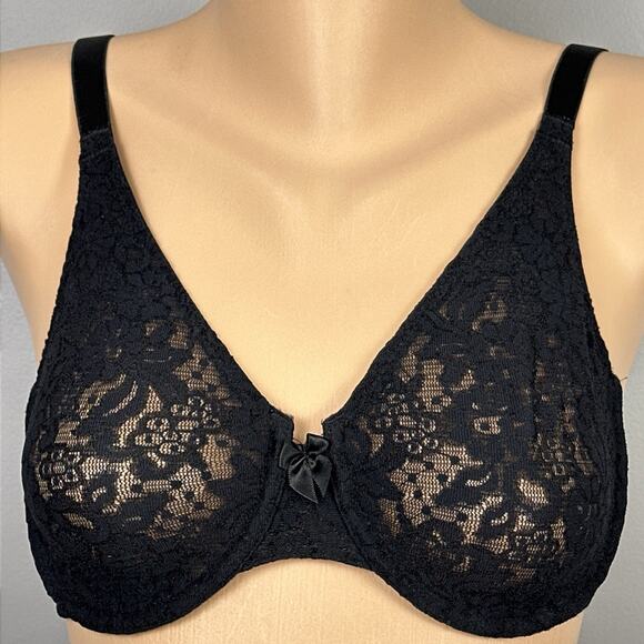 Wacoal 65149 Bra 34D Black Lace Underwire Sheer Unlined Full Coverage Sexy - Picture 1 of 7